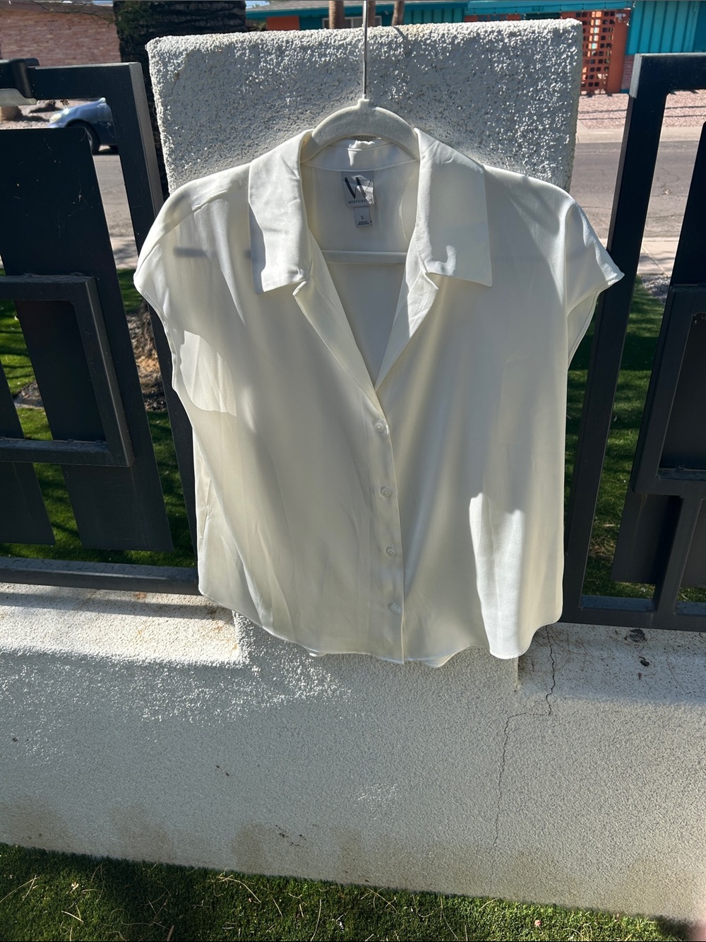Worthington Light Cream Short-Sleeve Button Blouse